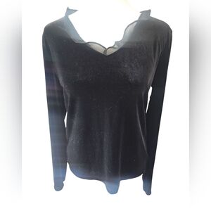 VTG Lauren Ralph Lauren Black Velvet Goth Grunge Emo Y2K Ruffled Blouse Medium